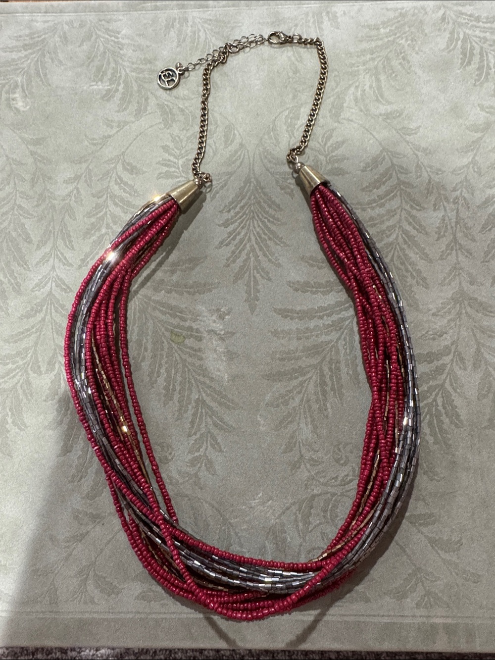 Vintage Multi-Strand Beaded Necklace in Berry and Gunmetal